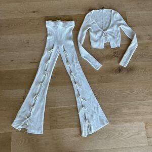 H:ours - Aiden Tie Front Cardi & Knit Pants in Ivory